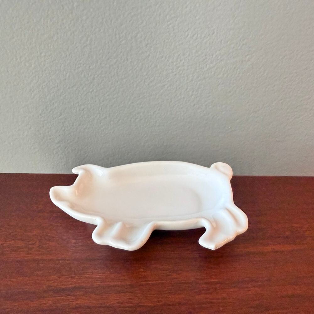 White Pig Shaped Ceramic Trinket Dish